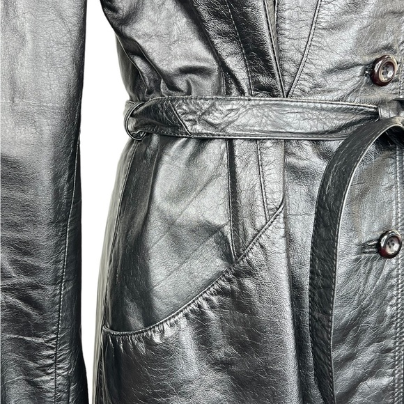 Women’s Genuine Leather Belted Button Up Jacket - Picture 8 of 11